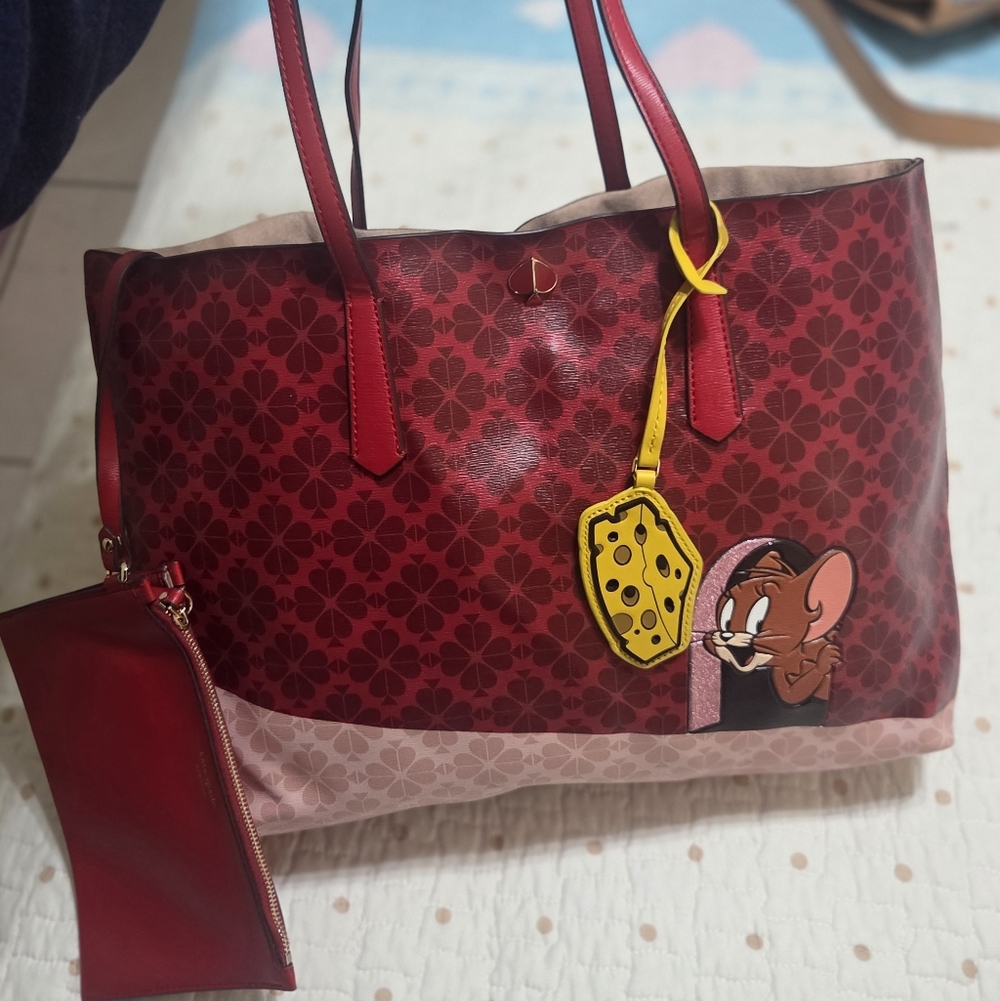 Kate Spade Red and Pink Tom and Jerry Tote Bag